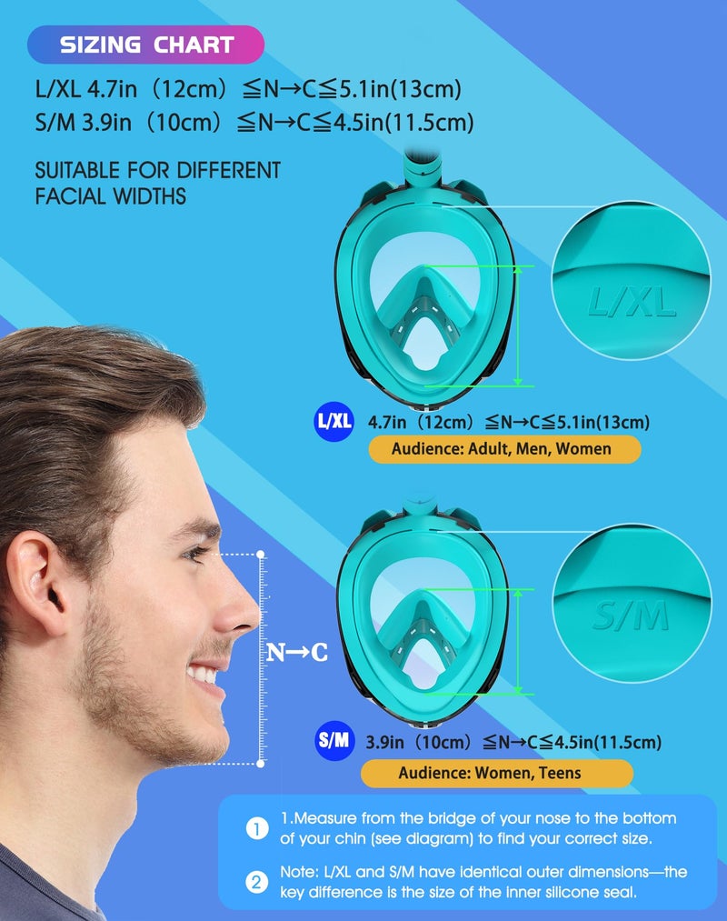 Greatever G2 Full Face Snorkel Mask with Latest Dry Top System,Foldable 180 Degree Panoramic View Snorkeling Mask with Camera Mount,Safe Breathing,Anti-Leak&Anti-Fog - Image 4